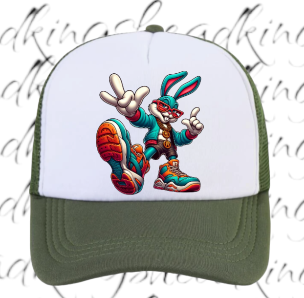 Gangster Bunny Hat Adjustable Snapback Trucker Hat Bunny Wearing Sneaker Shoes