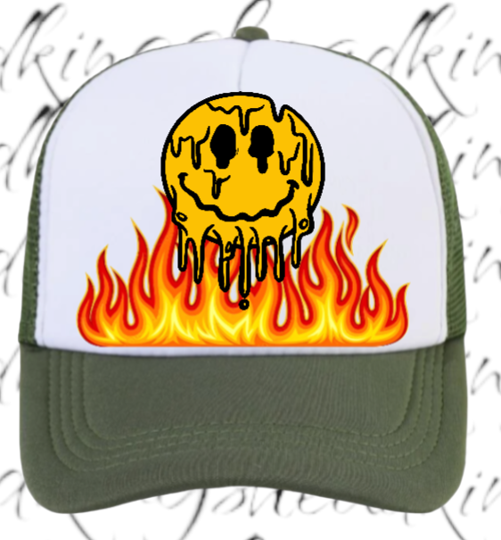 Burning Flame Hat Burning Dripping Face Hat Adjustable Snapback Trucker Hat Fire