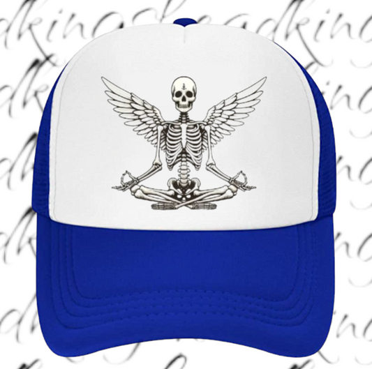 Funny Hat Adjustable Snapback Trucker Hat Yoga Meditation Gym Workout Hat Skull