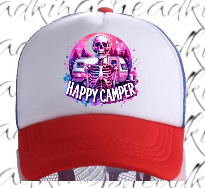 Camping Hat Adjustable Snapback Trucker Hat Happy Camper Outdoors Summer Hat
