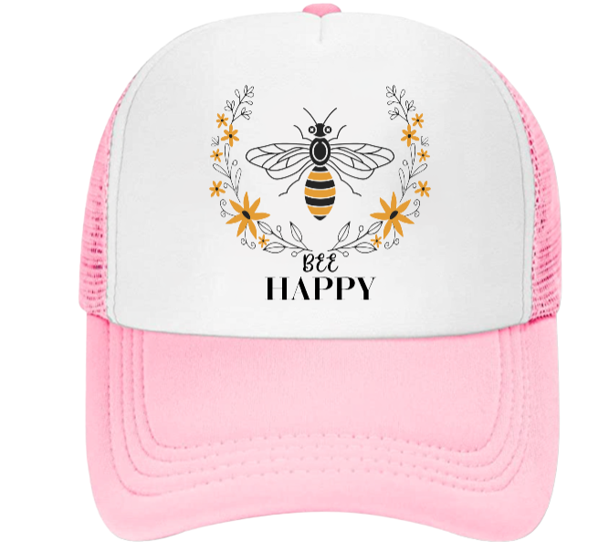 Bee Happy Baseball Hat Trucker Hat Adjustable Snapback BEE Hat