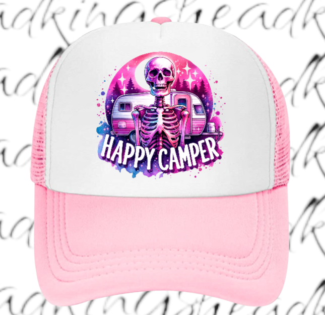 Camping Hat Adjustable Snapback Trucker Hat Happy Camper Outdoors Summer Hat