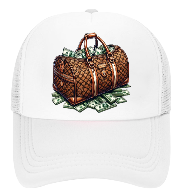 Dollars Hat Adjustable Snapback Trucker Hat Hustle Grind Riches Money Bags Hat