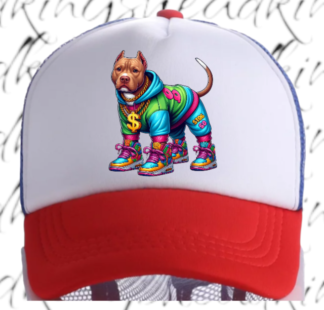 Dog Hat Adjustable Snapback Trucker Hat Gangster Dog Sneakers Dog Bulldog