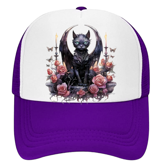 Angel Cat Hat Adjustable Snapback Trucker Hat Cute Black Cat With Wings Floral