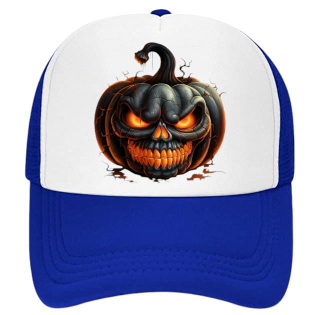 Black Pumpkin Hat Adjustable Snapback Trucker Hat Burning Scary Pumpkin Head