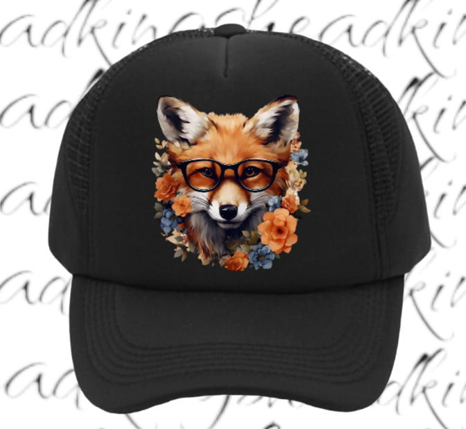 Cute Fox Hat Adjustable Snapback Trucker Hat Anime Fox Wearing Reading Glasses