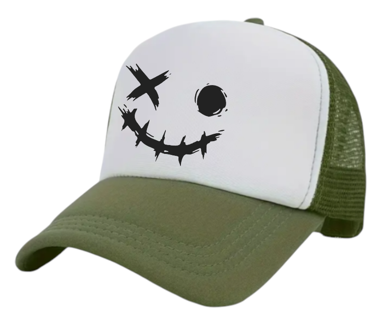 Discontinued X Hat Adjustable Snapback Trucker Hat Wink Smiley Face Skeleton Hat