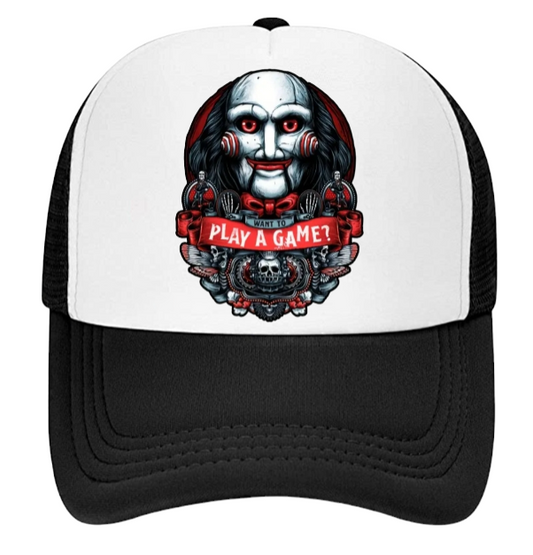 Horror Hat Adjustable Snapback Trucker Hat Movie Let's Play a Game Scary Hat