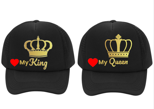 King Hat Queen Hat Adjustable Trucker Hat Couples Hat Crown Wedding Gift Love