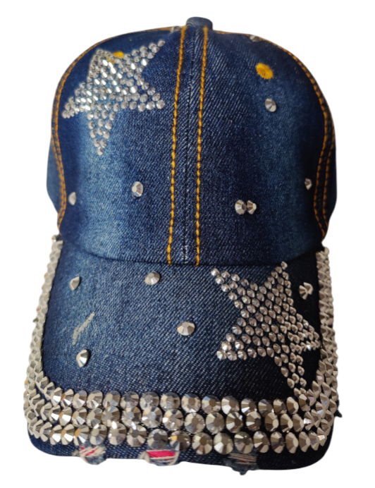Star Hat Embroidered Adjustable Baseball Hat Crystals Star Denim Jeans Style Hat