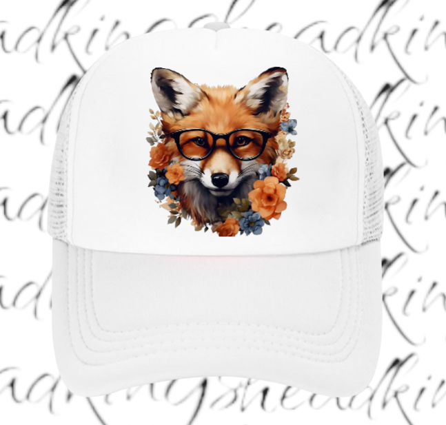 Cute Fox Hat Adjustable Snapback Trucker Hat Anime Fox Wearing Reading Glasses