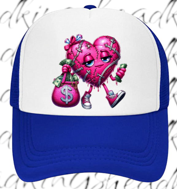 Dollars Hat Adjustable Snapback Trucker Hat Wounded Heart Holding Money Dollars
