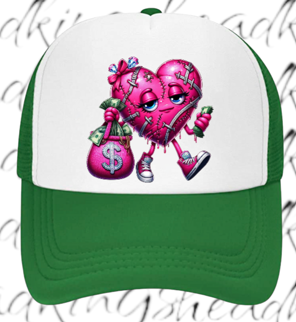 Dollars Hat Adjustable Snapback Trucker Hat Wounded Heart Holding Money Dollars