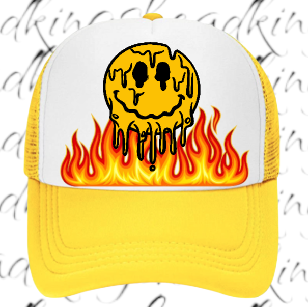 Burning Flame Hat Burning Dripping Face Hat Adjustable Snapback Trucker Hat Fire