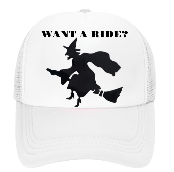 Witch Hat Witch Riding Broom Hat Adjustable Snapback Trucker Hat Halloween Hat