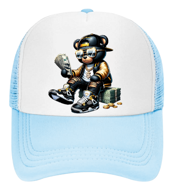 Dollars Hat Adjustable Snapback Trucker Hat Gangster Bear Counting Money Dollars