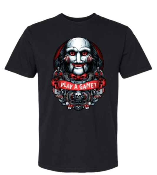 Horror Movie T-shirt 100% Cotton Play A Game T-shirt Black (Choose Your Size)