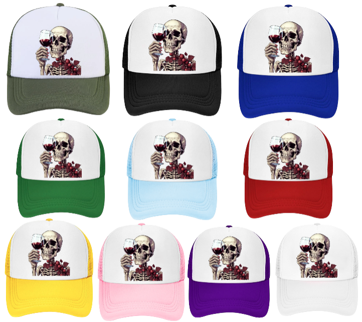 Gothic Skull Hat Adjustable Snapback Trucker Hat Skull Drinking Wine Skull Hat