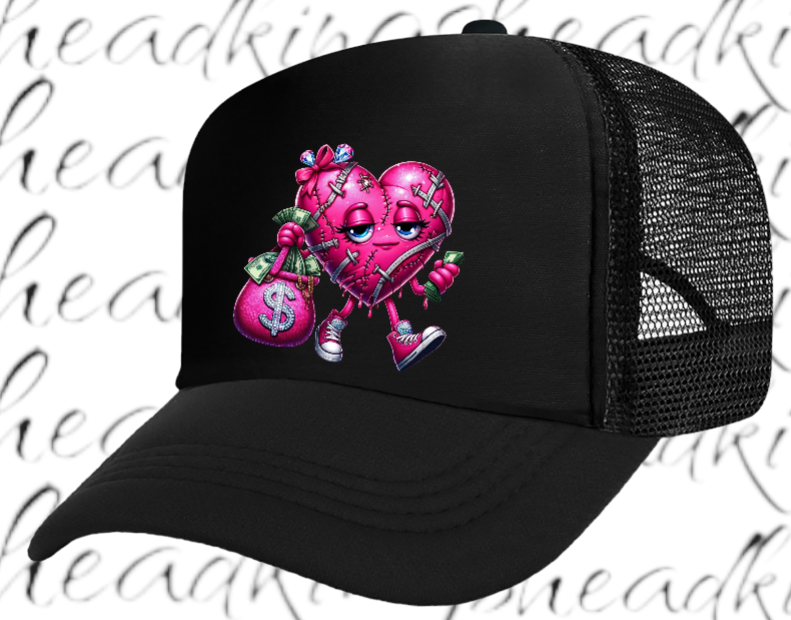 Dollars Hat Adjustable Snapback Trucker Hat Wounded Heart Holding Money Dollars