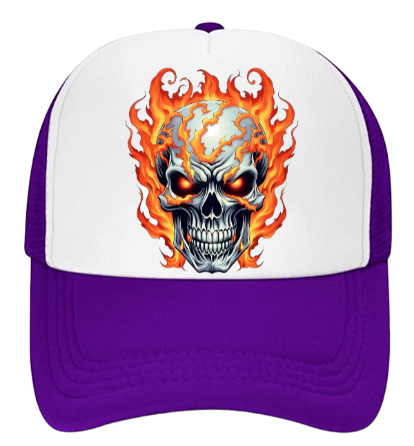 Burning Skull Hat Adjustable Snapback Trucker Hat Burning Skull Fire Skull Hat