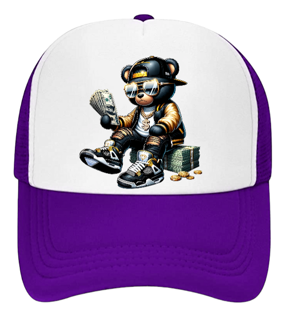 Dollars Hat Adjustable Snapback Trucker Hat Gangster Bear Counting Money Dollars