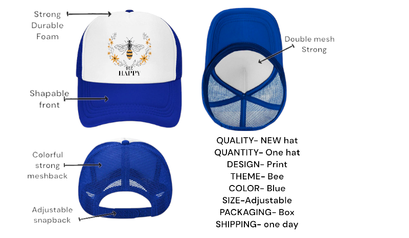 Bee Happy Baseball Hat Trucker Hat Adjustable Snapback BEE Hat