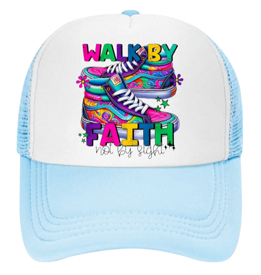Religious Hat Adjustable Snapback Trucker Hat Walk By Faith Colorful Shoes Hat