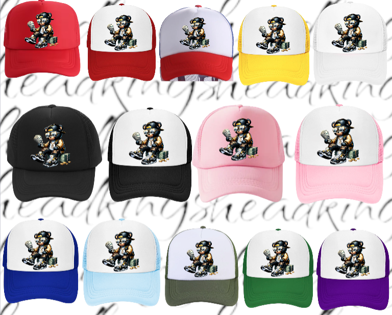 Women Hat Adjustable Snapback Trucker Hat Woman With Blue Mask Holding Dollars
