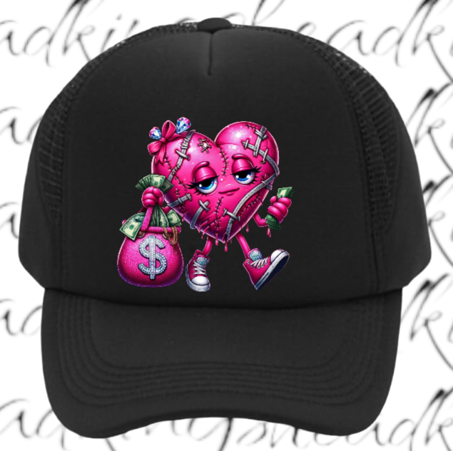 Dollars Hat Adjustable Snapback Trucker Hat Wounded Heart Holding Money Dollars