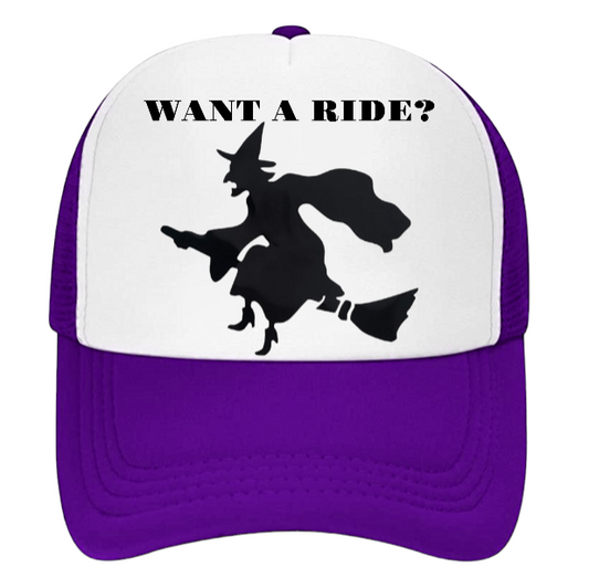 Witch Hat Witch Riding Broom Hat Adjustable Snapback Trucker Hat Halloween Hat