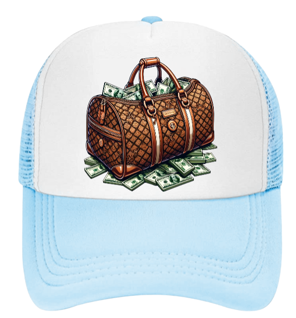 Dollars Hat Adjustable Snapback Trucker Hat Hustle Grind Riches Money Bags Hat