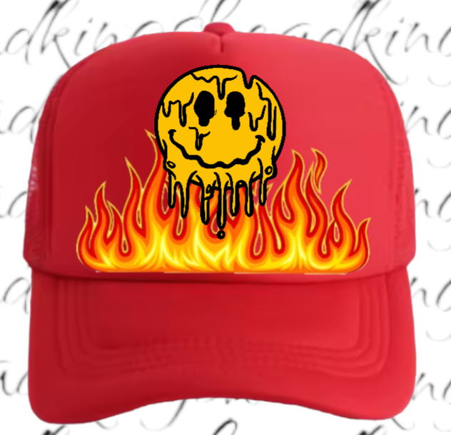 Burning Flame Hat Burning Dripping Face Hat Adjustable Snapback Trucker Hat Fire