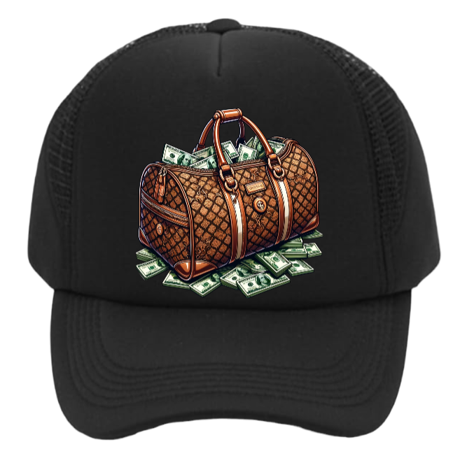 Dollars Hat Adjustable Snapback Trucker Hat Hustle Grind Riches Money Bags Hat