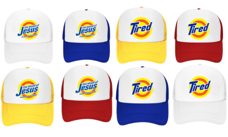 Funny Hat Adjustable Snapback Trucker Hat Detergent Tide Theme Hat Jesus Tired