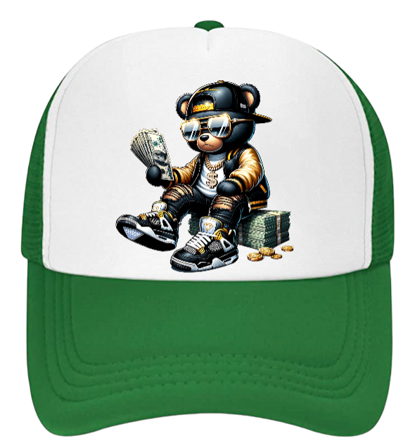 Dollars Hat Adjustable Snapback Trucker Hat Gangster Bear Counting Money Dollars