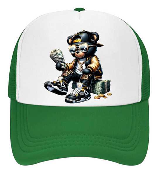 Dollars Hat Adjustable Snapback Trucker Hat Gangster Bear Counting Money Dollars
