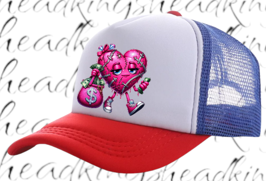 Dollars Hat Adjustable Snapback Trucker Hat Wounded Heart Holding Money Dollars