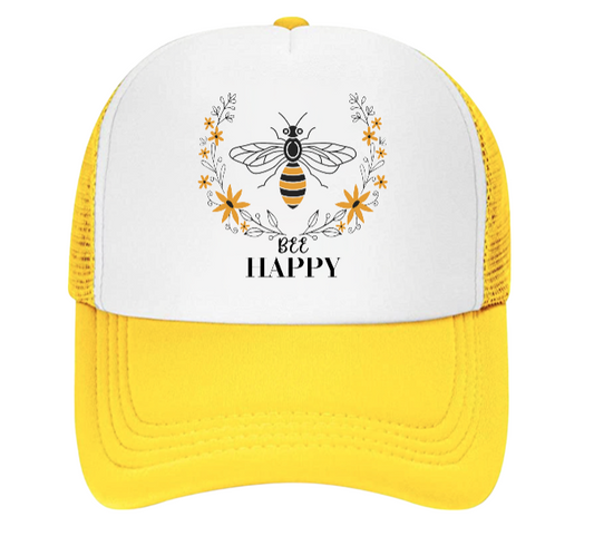 Bee Happy Baseball Hat Trucker Hat Adjustable Snapback BEE Hat