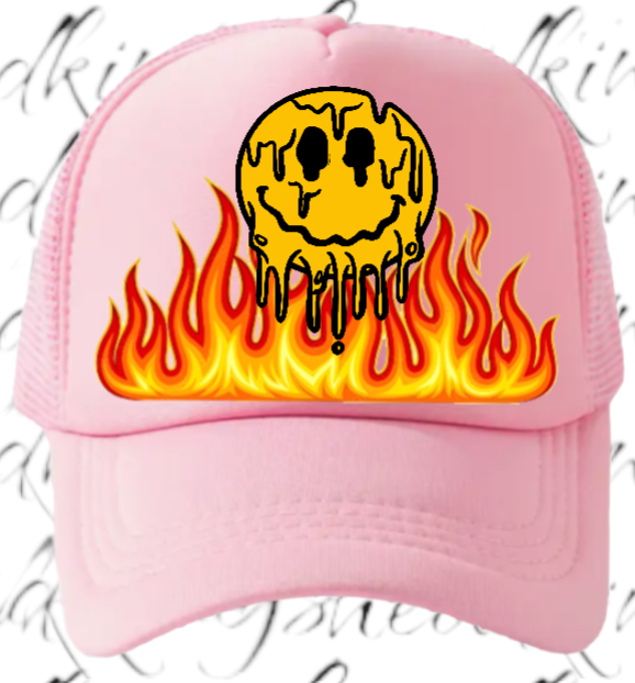 Burning Flame Hat Burning Dripping Face Hat Adjustable Snapback Trucker Hat Fire