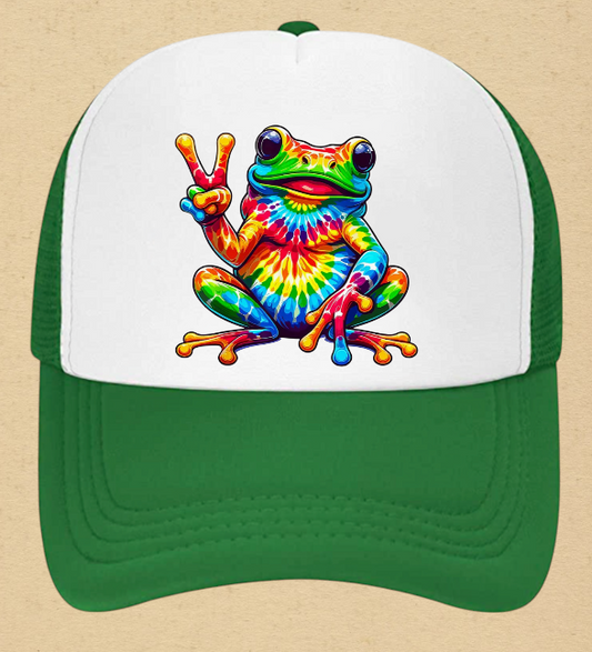Tie and Dye Hat Adjustable Snapback Trucker Hat Happy Cute Frog Hat Funny Hat