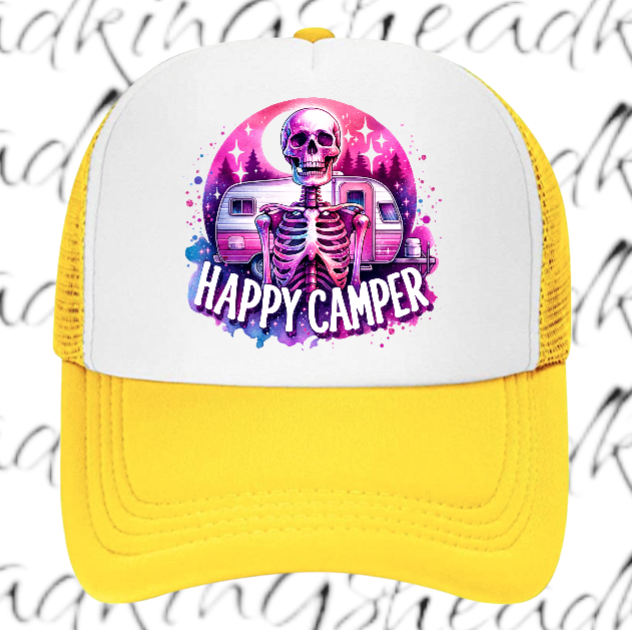 Camping Hat Adjustable Snapback Trucker Hat Happy Camper Outdoors Summer Hat