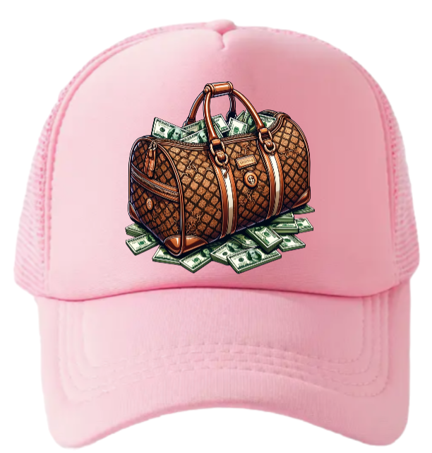 Dollars Hat Adjustable Snapback Trucker Hat Hustle Grind Riches Money Bags Hat