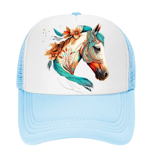 Horse Hat Adjustable Snapback Trucker Hat  Colorful Bohemian Horse Hat