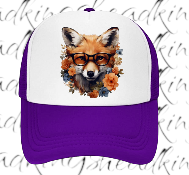 Cute Fox Hat Adjustable Snapback Trucker Hat Anime Fox Wearing Reading Glasses
