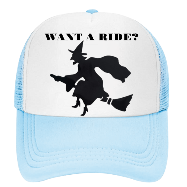 Witch Hat Witch Riding Broom Hat Adjustable Snapback Trucker Hat Halloween Hat