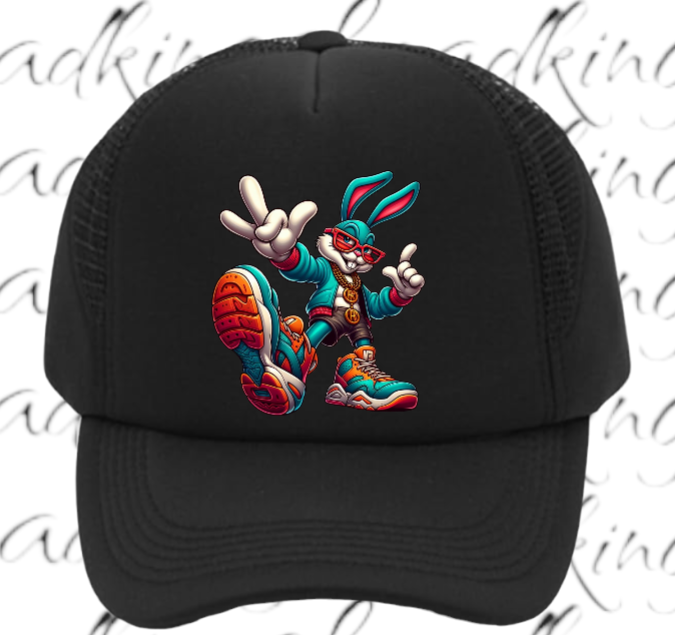 Gangster Bunny Hat Adjustable Snapback Trucker Hat Bunny Wearing Sneaker Shoes