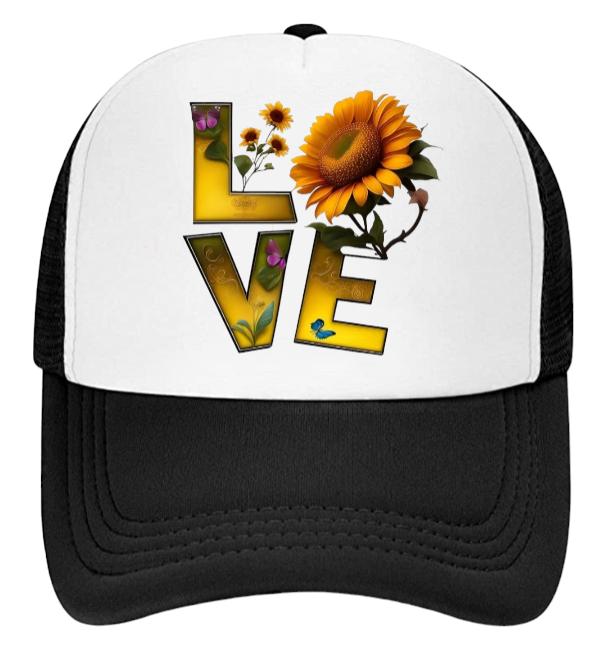 Love Baseball Hat Sunflower Trucker Hat Adjustable Snapback Hat Unisex Hat