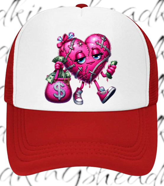 Dollars Hat Adjustable Snapback Trucker Hat Wounded Heart Holding Money Dollars
