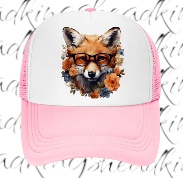 Cute Fox Hat Adjustable Snapback Trucker Hat Anime Fox Wearing Reading Glasses
